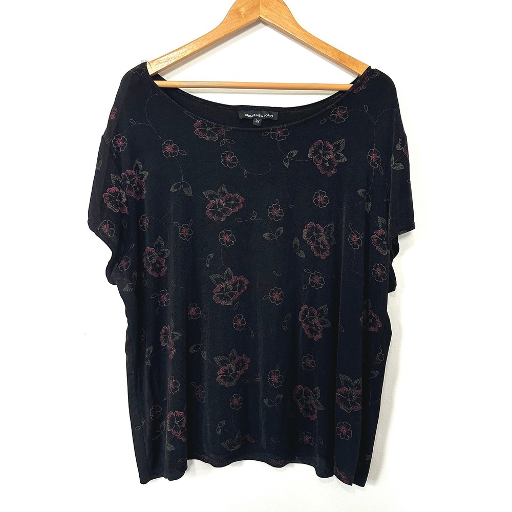 VTG 90s Dark Floral Top Soft Grunge Indie Fairy Black Plus Size 3X Stretch